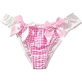 WDIRARA Women's Bow Gingham Satin Briefs Lace Trim Cute Low Rise Panties Underwear
