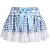 Women Men Sissy Ruffle Mini Skirt Pleated Lace Plaid A Line Short Skirt Halloween Costume Gingham Cosplay Lingerie