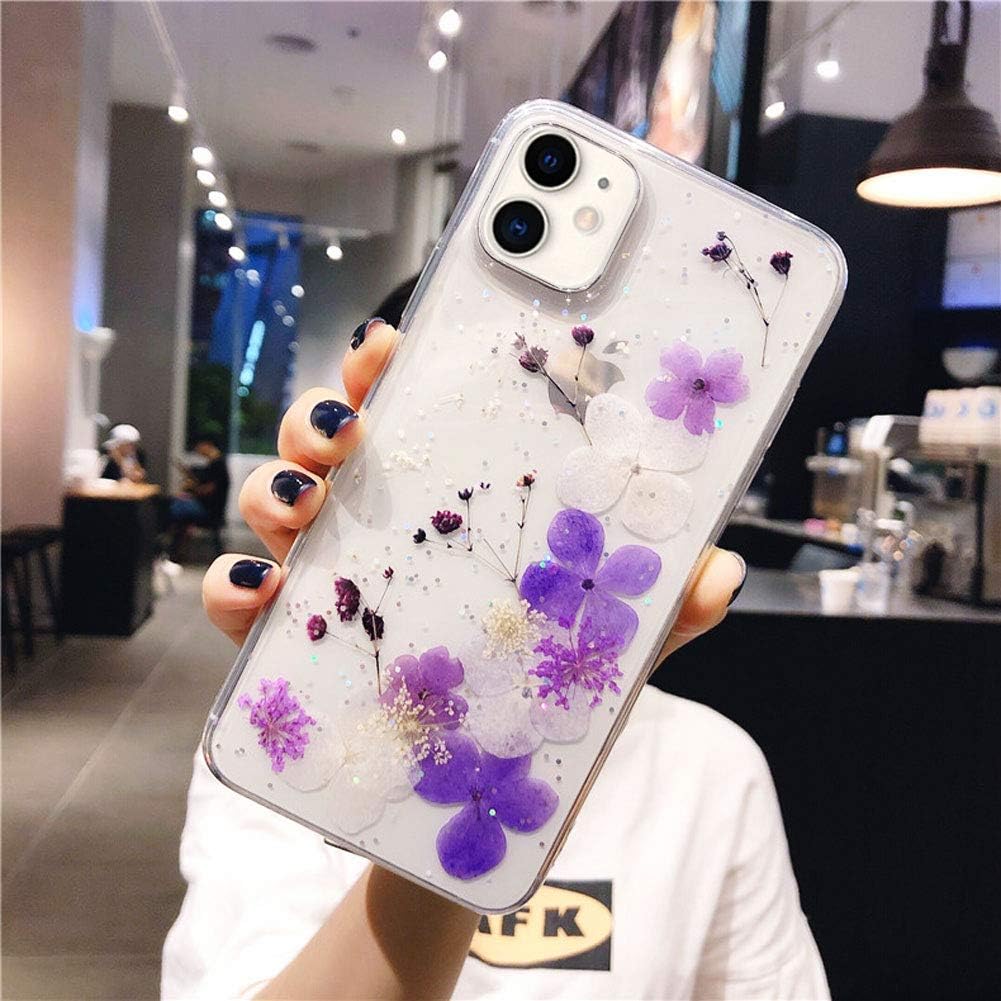 Abbery for iPhone 11 Flower case, Bling Glitter Clear Soft