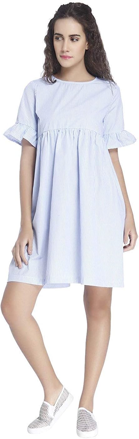 blue and white striped summer dress
