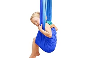 Elastic Sensory Swing Hammock for Indoor Outdoor Use Kids Fitness Hanging Chair Green and Dark Blue