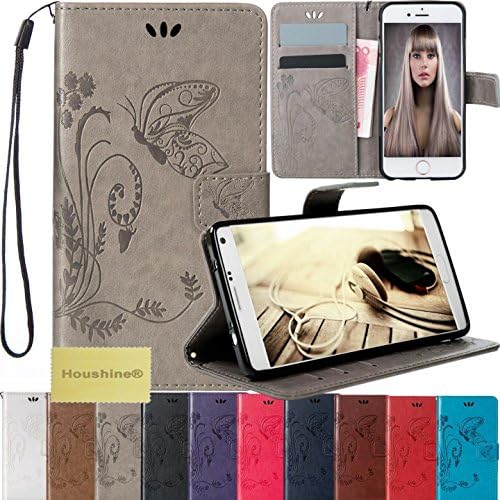 J1 Ace Embossed Case, Houshine Emboss Vintage Butterfly Flip Wallet Stand Cover Inner Soft TPU Case with Strap Card Holder Magnetic Buckle for Samsung Galaxy J1 Ace 2016, Gray