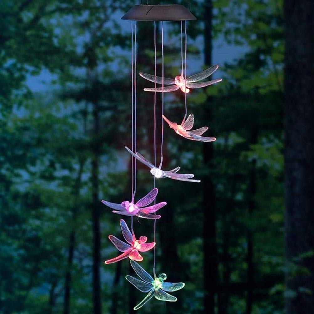 LEDMOMO Wind Chime Lights, Colour-Changing Solar Wind Chimes Dragonfly LED Wind Chimes for Parties Balconies Patios Decoration (Random Color)