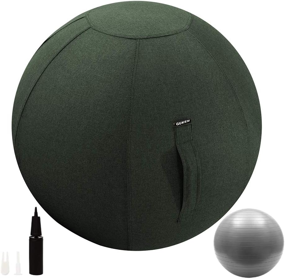 Guken Sitting Ball Chair with Cover, Exercise Yoga Ball for Office and Home Muscle Training Fitness,65cm/75cm Workout Ball with Pump and Handle