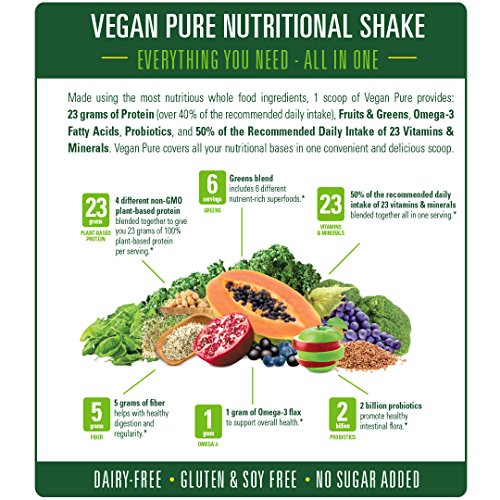 Vegan Pure All In One Nutritional Shake, Vegan Vanilla Flavor Plant-Based Protein Powdered Drink, 1.34 Pounds (12 Servings), Dairy Free, Soy Free & Made with Gluten-Free Ingredients