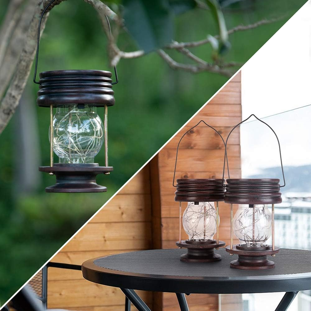 pearlstar Solar Lanterns Outdoor - Hanging Solar Landscape Lights Waterproof Table Lamps with Retro Design, LEDs Fairy Lights for Patio, Garden, Yard, and Pathway Decoration(2 Pack): Home Improvement