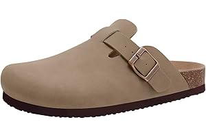 KIDMI Women's Cork Footbed Clogs Leather Mules Comfort Potato Shoes with Arch Support