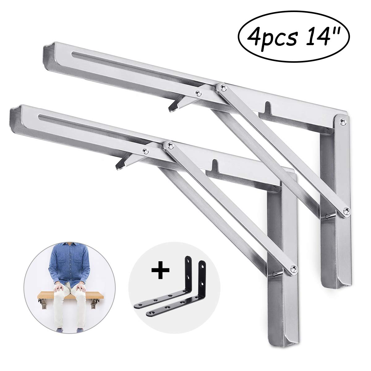 KING DO WAY 2PCS 14 Soporte Plegable de Acero Inoxidable e 2PCS Soporte