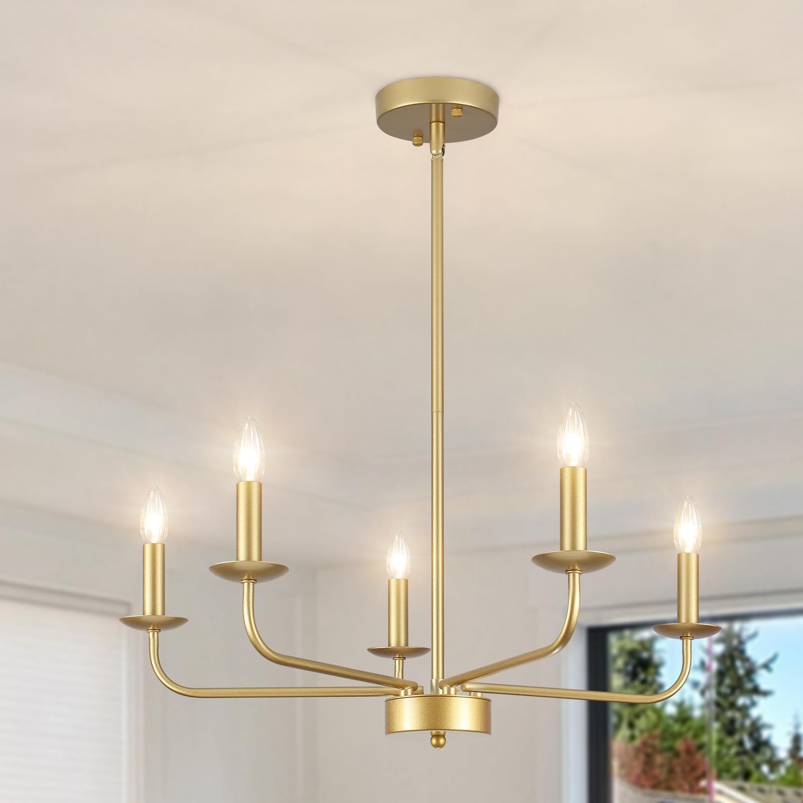 QAREHL Gold Chandeliers Ceiling Light 5 Lights Pendant Lighting Ceiling, Modern Gold Light Fitting for Living Room, Dining Room, Kitchen, Bedroom, Hallway