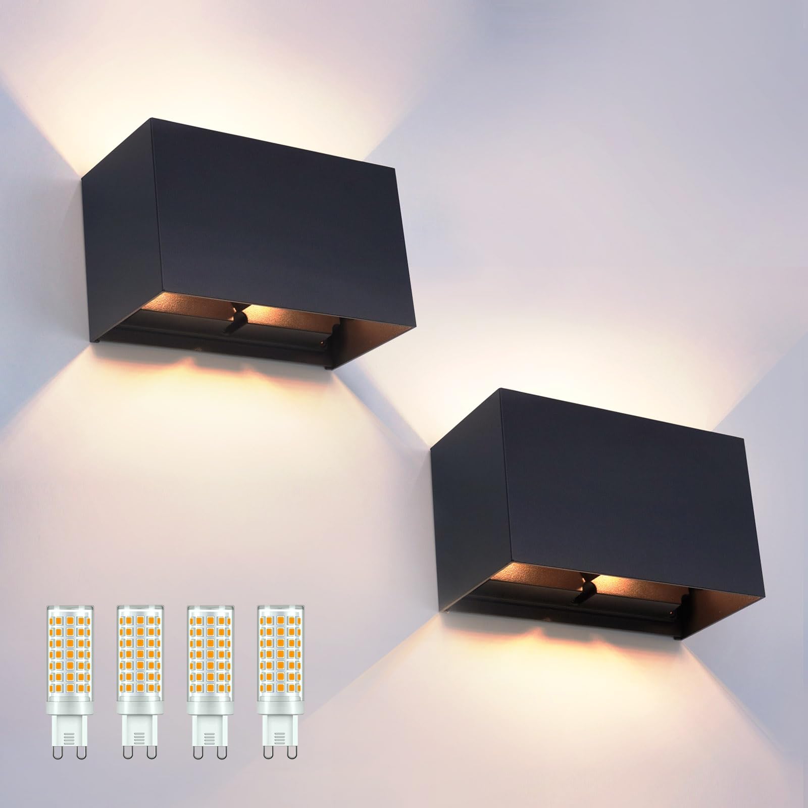 Photo 1 of ( material issue ) KICAAO 2 Pack Modern Wall Sconce 16W, IP65 Waterproof LED Modern Outdoor Wall Light Fixtures Suitable for Indoor and Outdoor, Replaceable G9 LED Bulb,Adjustable Light Angle(Warm Light 3000K)