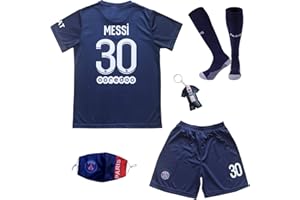 BIRDBOX Youth Sportswear Paris Leo Messi 30 Kids Home Soccer Jersey/Shorts Bag Keychain Football Socks Set