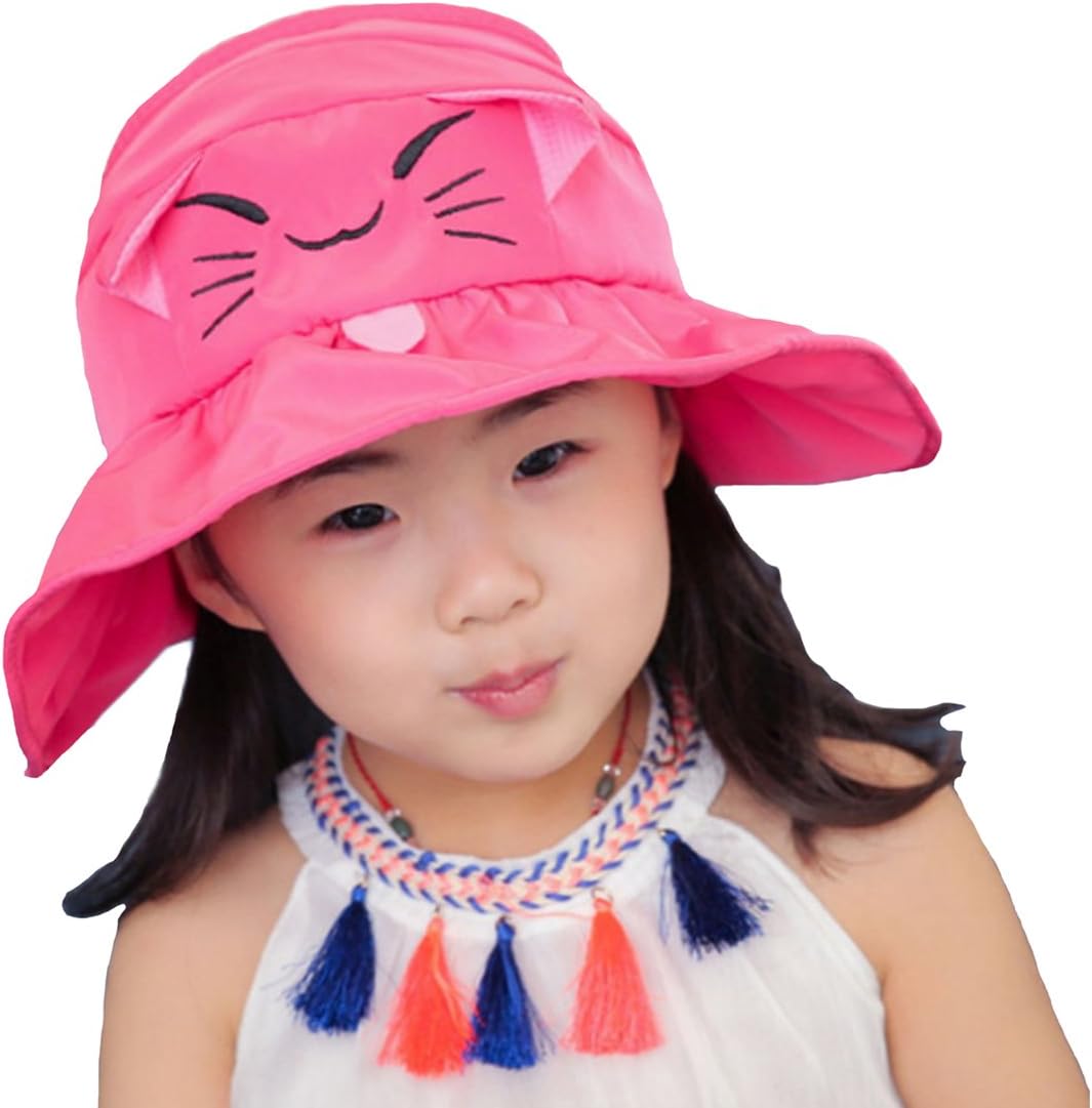 LOVE ROSE Cute Cat Kids Anti-UV Sun Hat Foldable Visor Hat Children Bucket Hat Wide Brim Cap for Kids Boys Girls