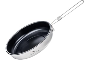 Boundless Voyage Titanium Non-Stick Frying Pan Outdoor Camping Skillet with Folding Handle Lightweight Campfire Cookware (M -