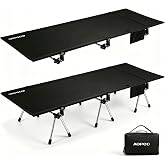 Height Adjustable Camping Cot, 350lbs Heavy-Duty Aluminum Frame, Black | Camping Cot for Adults with Leg Extenders, Lightweight Travel Bed, 300D Oxford Fabric for Camping, Hiking, Car Trips