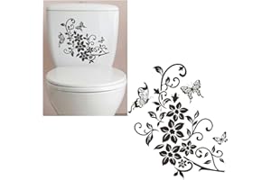 SEADIQUIET Black Flowers Butterfly Bathroom Toilet Seat Lid Cover Decals Stickers PVC Sticker Removable Self-Adhesive Restroom Decor Art Decoration Toilet Lid Decals Toilet Accessories