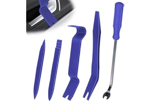 BFXM 5PCS Auto Trim Removal Tool kit, Car Accessories Clip Pry Tools Kit No Scratch Plastic, Car Door Panel Rivet Pliers Tool Kit, Interior Fastener Puller Remover Body Repair Set for Car (Blue)