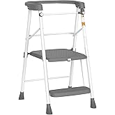 HBTower Kids 2 Steps Step Stool, Toddler Tower for Kitchen Counter Learning, Toddler Kitchen Stool Helper with Anti-Drop Safty Railing Kids Standing Folding Stepper