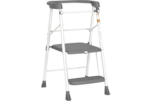 HBTower Kids 2 Steps Step Stool, Toddler Tower for Kitchen Counter Learning, Toddler Kitchen Stool Helper with Anti-Drop Safty Railing Kids Standing Folding Stepper