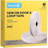 Hanfinee 1 Inch Width Sew on Hook and Loop Tape, White, 37ft | Easy to Sew, Non-Adhesive Back Nylon Fabric Fastener Interlocking Tape for Sewing Crafts DIY,Clothes,Shoes