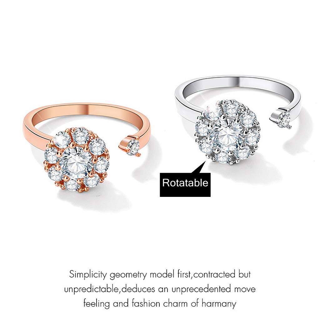 SEWOR Elegant Rotating Rings Adjustable Spinner Diamond Delicate Snowflake Ring for Women Girls, Anti Anxiety,Autism (Rose Gold)