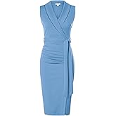 GRACE KARIN Women's Wear to Work Sleeveless Ruched Bodycon Office Pencil Midi Dresses with Belt