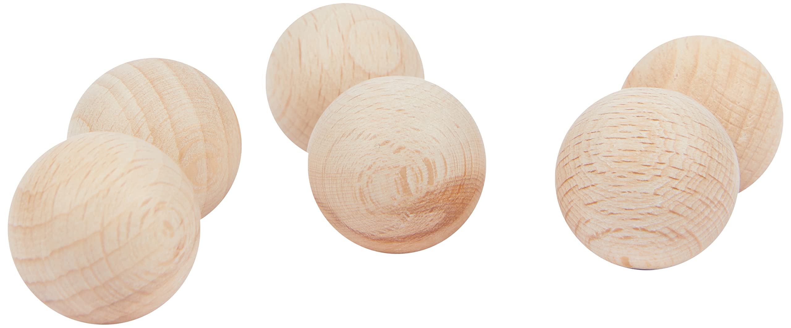 Rayher Set of 6 Wooden Balls for Crafts and Model Making, Solid Wood Ball Made of Natural Beech Wood, Wooden Bead, Diameter 25 mm, 6252400