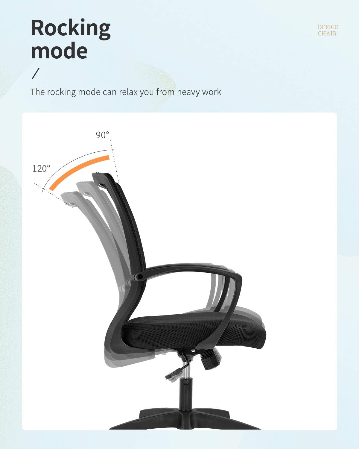 Home Office Chair Mid Back PC Swivel Lumbar Support Adjustable Desk Task Computer Ergonomic Comfortable Mesh Chair with Armrest (Black): Furniture & Decor