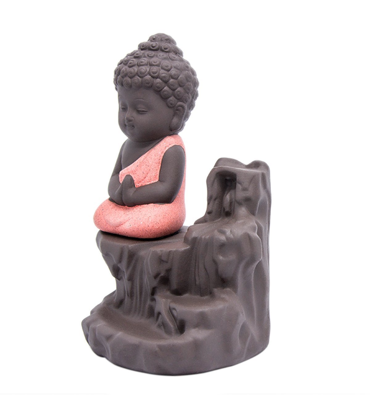 IN-001Red The Little Monk Waterfall Backflow Homemade Buddha Incense Burner Tower Cones Sticks Holder Ash Catcher
