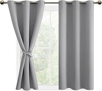 DWCN Silver Grey Blackout Curtains 46W x 54L Two Panels with Tiebacks