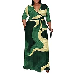 Runwind Plus Size Dress for Women - 3/4 Sleeve V