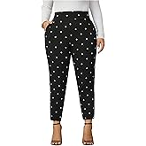 Floerns Women's Plus Size Polka Dots Pants Elastic High Waisted Split Skinny Leggings