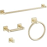 Brusehd Light Gold Bathroom Hardware Set 4 Pieces,Bathroom Accessories Set Stainless Steel Wall Mounted, Hand Towel Bar, Towel Ring, Robe Towel Hooks,Toilet Paper Holder,Towel Bar Set, 23.6 Inch…