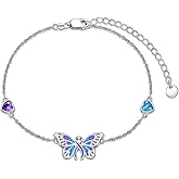 YAFEINI Suicide Awareness Bracelets Sterling Silver Suicide Prevention Awareness Ribbon Bracelet Butterfly Jewelry for Women