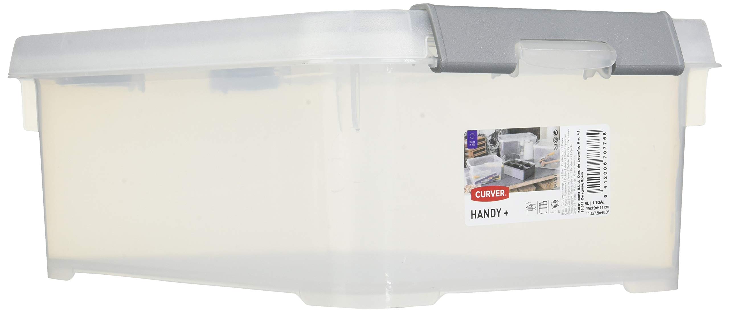 Allibert "Handy Plus Storage Box with Lid, Transparent/Silver, 4 Litre