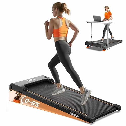 Lichico Walking Pad Treadmill with Incline Adjustable, Portable Under Desk Treadmll with Smart APP LED Display, 2.5HP Running Belt of 40 * 100cm Running Machine for Home Office Use