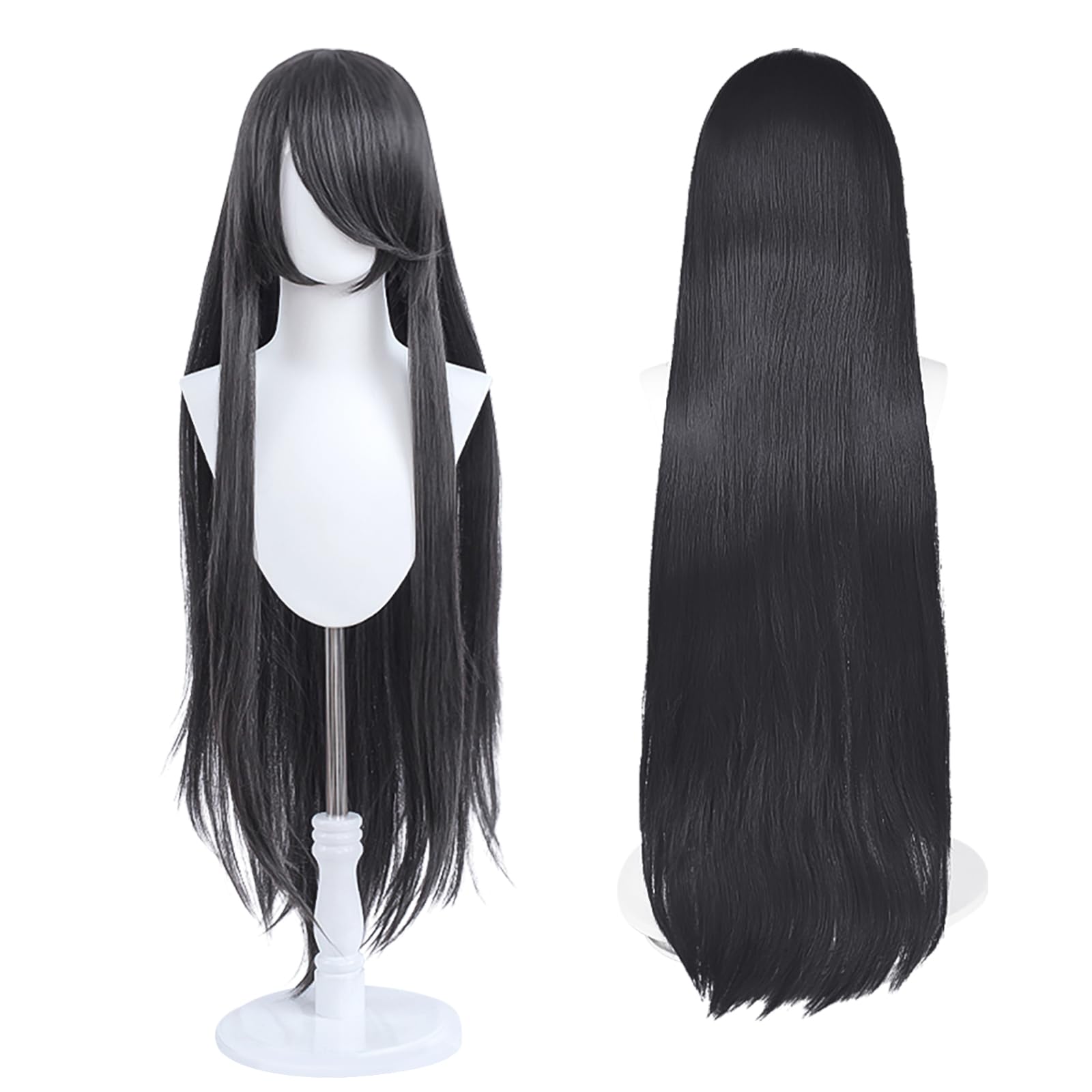 100cm / 40 Inch Long Wig, Universal Anime Costume Cosplay Wig, Perfect for Party, Daily-Use, Festivals, and Halloween, Great for TV, Film, Anime Game Character Cosplay (Charcoal Black)