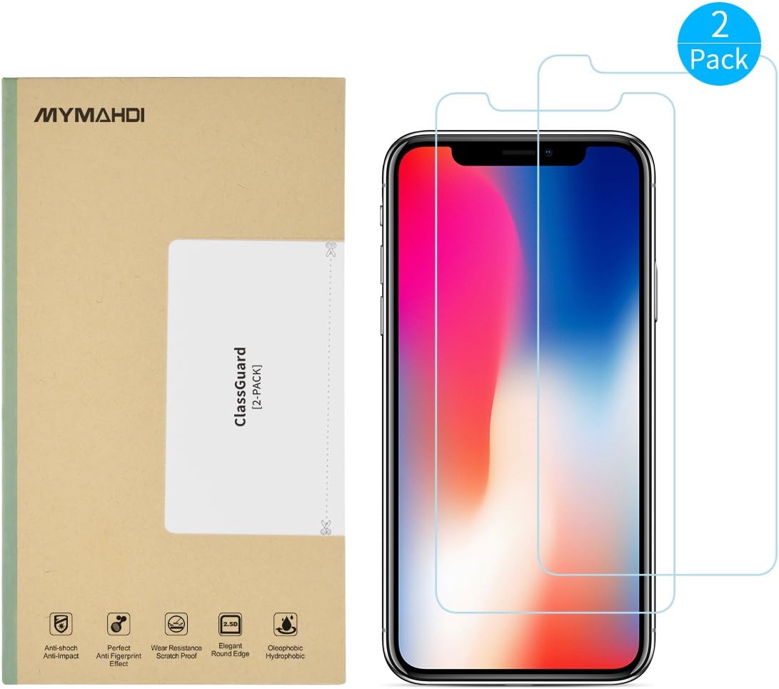 MYMAHDI iPhone X Screen Protector, 2 Pack Tempered Glass and 1 Camera Screen Protector Anti-Fingerprint High Light Penetration Ratio 9H Hardness Anti-Scratch Bubble Free [Easy Install] [Ultra Clear]