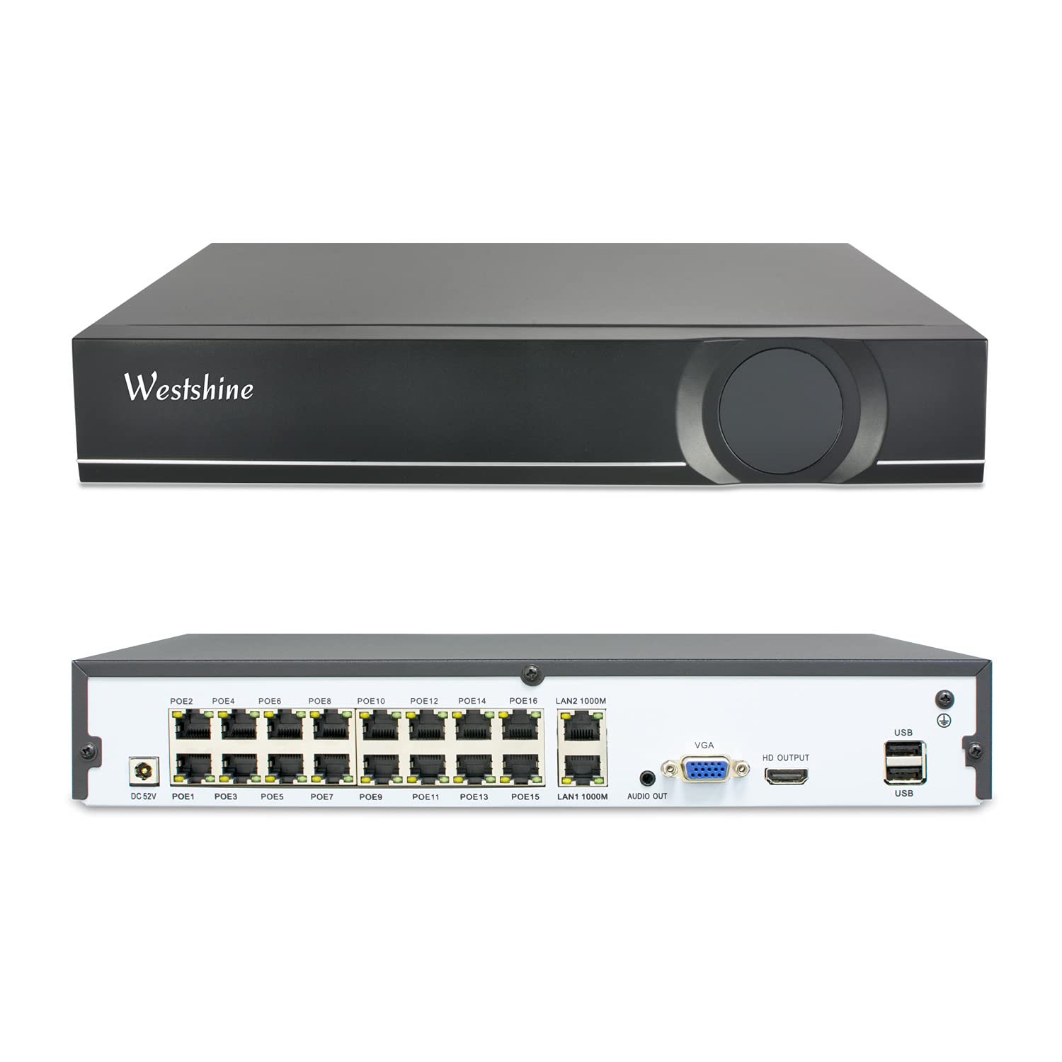Westshine 16CH 5MP POE NVR H.265 Network Video Recorder 16 Channel NVR P2P Quick QR Code Scan Easy Remote View HDMI/VGA Output, Supports up to 8TB HDD (Not Included)