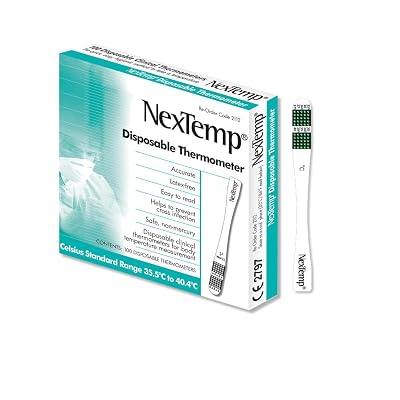 NexTemp Disposable Oral & Axillary Thermometer for Adults, Single Use Temperature Thermometer for Travel, Home, or First Aid Supplies, Hygienic, Individually Wrapped, Celsius, 100 Pack