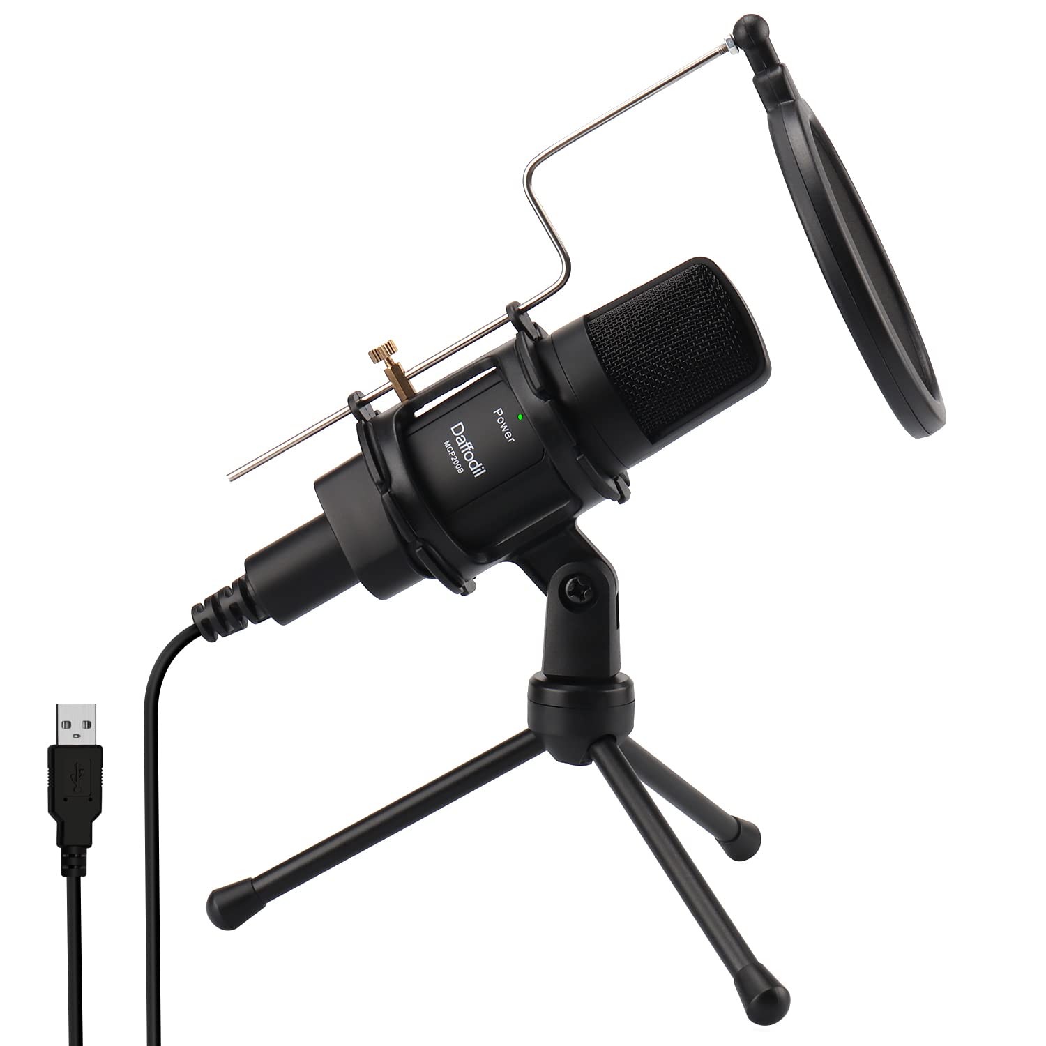 Daffodil MCP200B USB Condenser Microphone – Omnidirectional Mic with Tripod Stand & Pop Filter for PC, Mac, Recording Vocals, Podcast, Gaming, ASMR, Vlog, Streaming, Broadcasting - Black