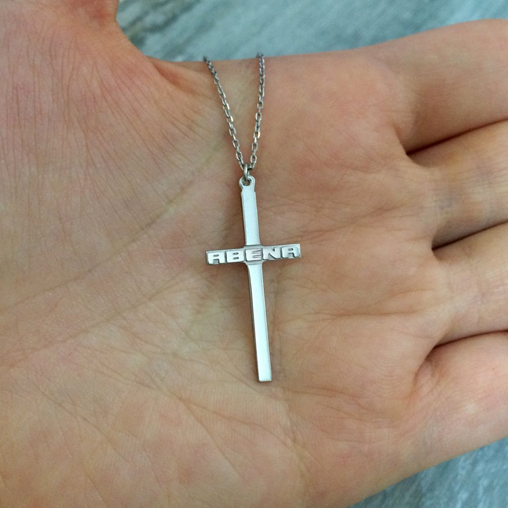 Personalized Custom Name Cross Necklace, Silver Cross
