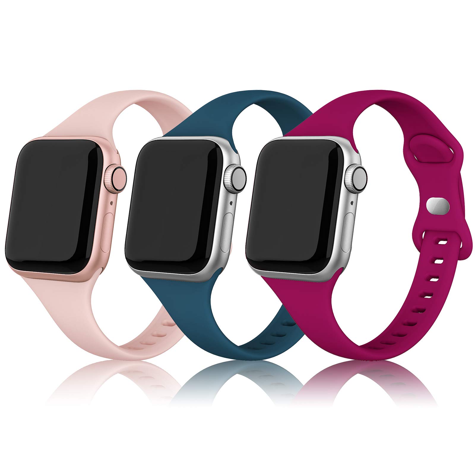 PARMPH 3 Packs Silicone Strap Compatible with Apple Watch 38mm 40mm 41mm 42mm(Series 10), Narrow Sport Soft Silicone Slim Thin Replacement Wristband for iWatch Series 10 9 8 7 6 5 4 3 2 1 SE Women Men