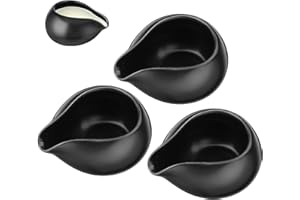 Alasum 3pcs Ceramic Sauce Jug Set with Spout, Milk Gravy Boats for Coffee, Honey, and Steak Sauce, Black