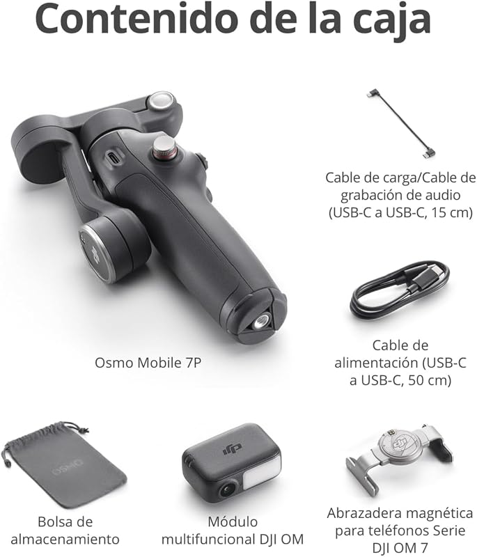 DJI Osmo Mobile 7P Stabilizer para iPhone, Android, rastreamento nativo, iluminação, estabilizador móvel de 3 eixos, início rápido, edição de um toque, braço extensível embutido e tripé