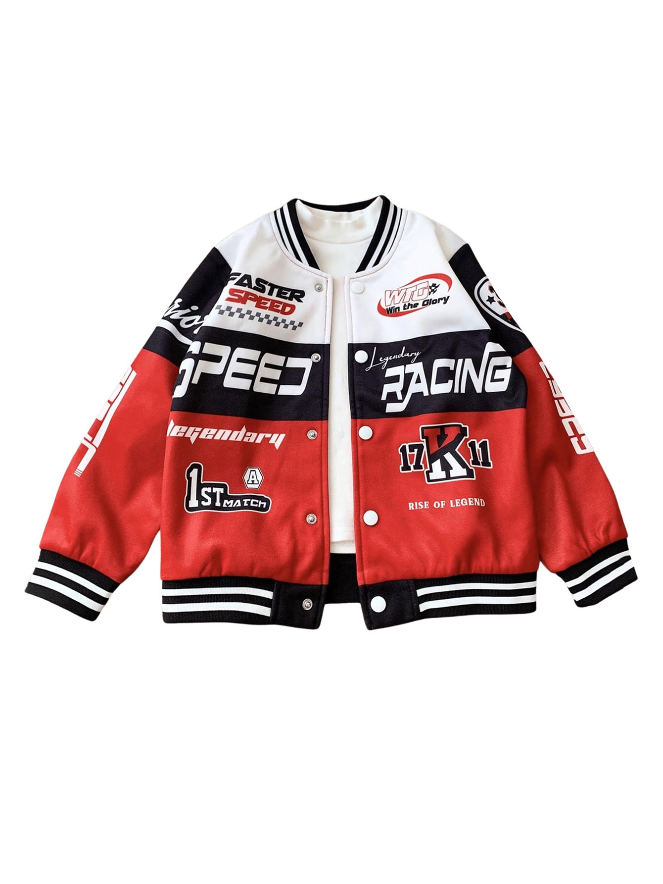 Photo 1 of SOLY HUX Toddler Boy's Varsity Jacket Letter Graphic Color Block Long Sleeve Motorcycle Jacket Outerwear Red Letter 6Y