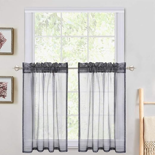 Amazon Com Haperlare Sheer Tier Curtains Linen Look Textured Rod