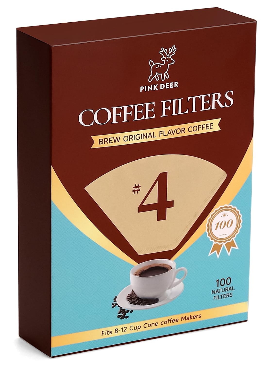 Photo 1 of 100 Count #4 Cone Coffee Filters 8-12 Cup, Natural Unbleached Paper, for Pour Over and Drip Coffee Maker