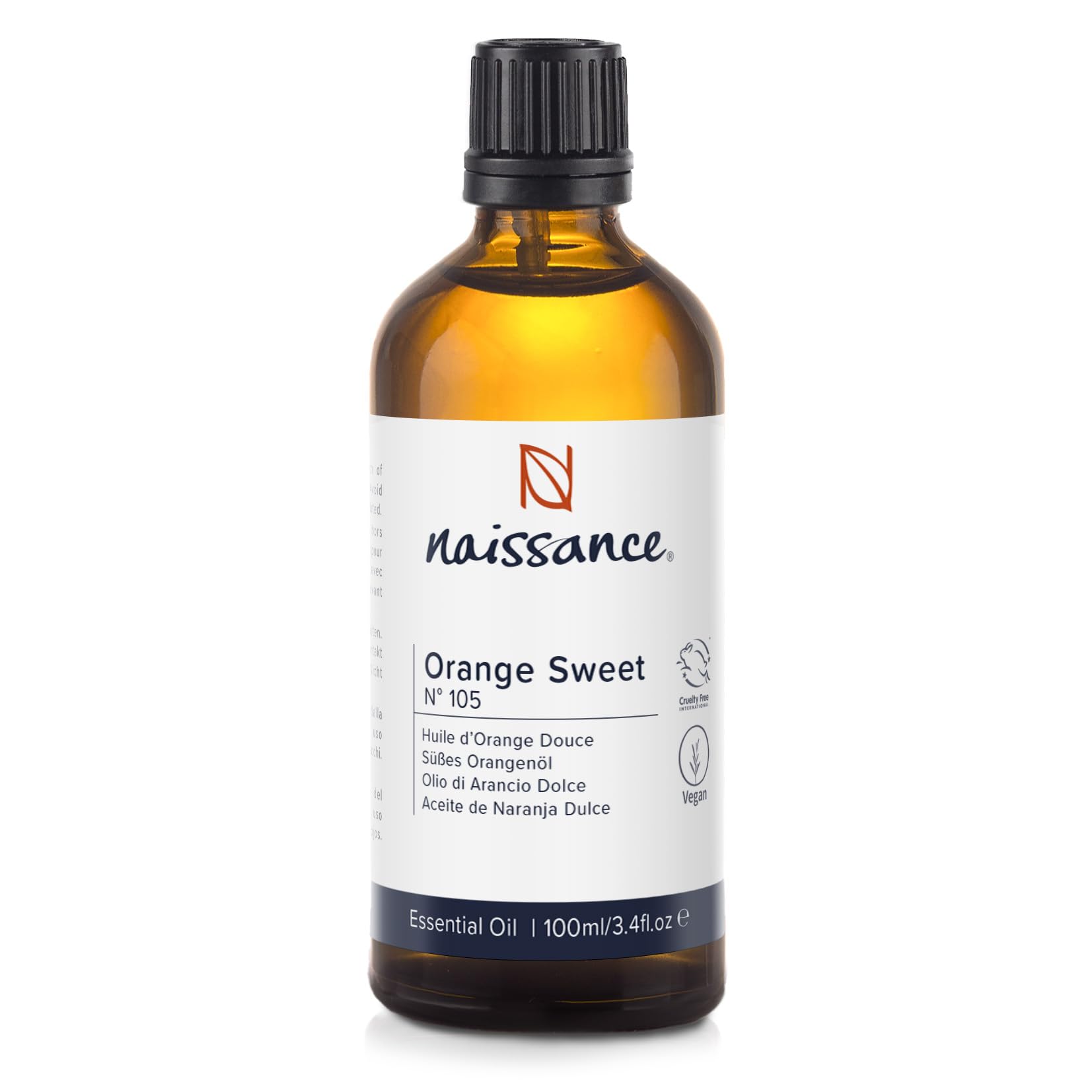 Naissance Sweet Orange Essential Oil (No. 105) - 100ml - Pure, Natural, Cold Pressed, Cruelty Free, Vegan and Undiluted - Use in Aromatherapy & Diffusers