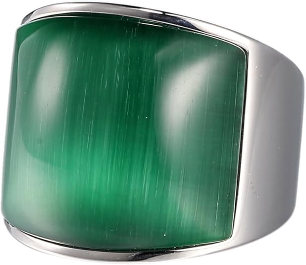 New Green Cat's Eye Agate Stone Silver Stainless Steel Opal Wide
