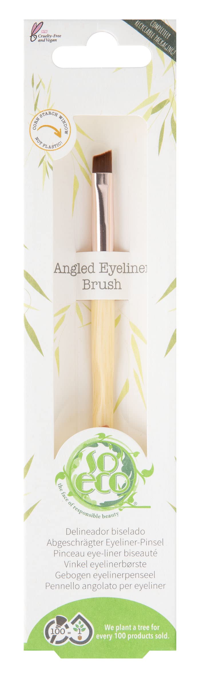 So Eco Angled Eyeliner Brush – Vegan & Cruelty-Free, Precise Gel & Cream Liner Application, Soft Synthetic Bristles, Bamboo Handle, Plastic-Free Packaging With a Cornstarch Window